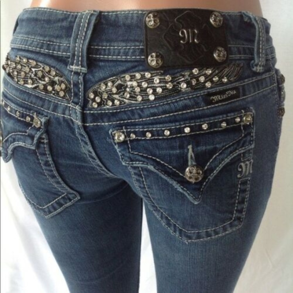 Miss Me Bootcut Jeans Rhinestones Wings HW7086 - Picture 1 of 7
